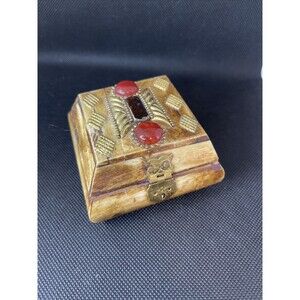 Bone Trinket Box With Semi Precious Stones And Brass